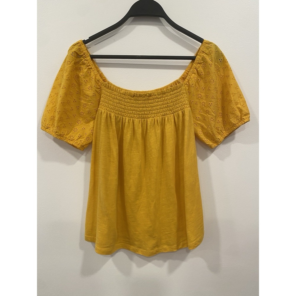 Lucky brand Womens Flouncy top mustard yellow gold New Peasant Flowy size Small